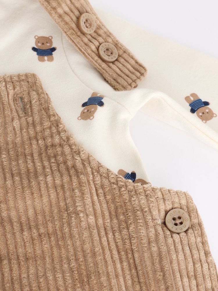 Tan Brown Corduroy 100% Cotton Baby Dungarees and Bodysuit Set (0mths-2yrs) - Image 7 of 8