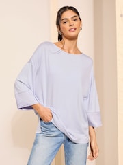 Friends Like These Cornflower Blue Soft Jersey Long Sleeve Satin Trim Tunic Top - Image 1 of 4