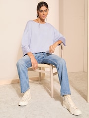 Friends Like These Cornflower Blue Soft Jersey Long Sleeve Satin Trim Tunic Top - Image 2 of 4