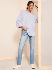 Friends Like These Cornflower Blue Soft Jersey Long Sleeve Satin Trim Tunic Top - Image 3 of 4