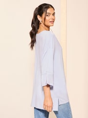 Friends Like These Cornflower Blue Soft Jersey Long Sleeve Satin Trim Tunic Top - Image 4 of 4