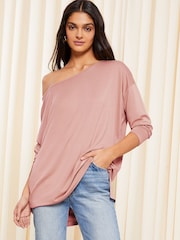 Friends Like These Neutral Soft Jersey Long Sleeve Slash Neck Tunic Top - Image 1 of 4