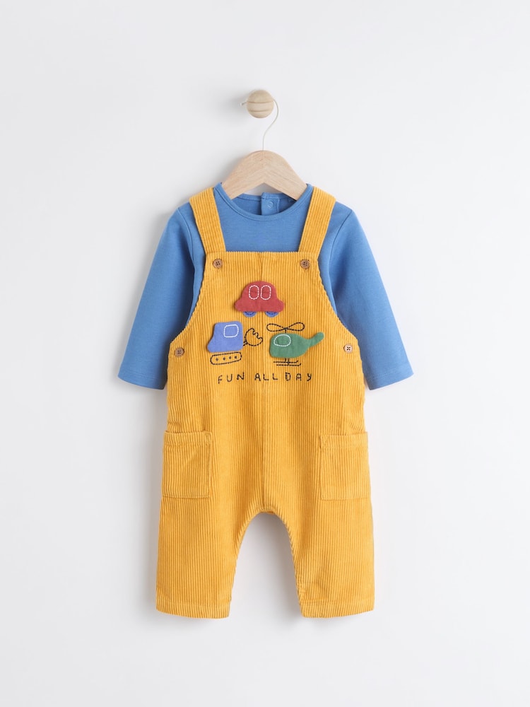 Bright Transport Corduroy 100% Cotton Baby Dungarees and Bodysuit Set (0mths-2yrs) - Image 1 of 12