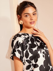 Friends Like These Black/White Printed Satin Utility Short Sleeve Top - Image 2 of 4