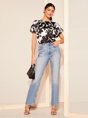Friends Like These Black/White Printed Satin Utility Short Sleeve Top - Image 3 of 4