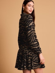Black/Brown Zebra Print Mini Belted Shirt Dress - Image 3 of 7