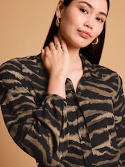 Black/Brown Zebra Print Mini Belted Shirt Dress - Image 4 of 7