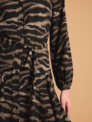 Black/Brown Zebra Print Mini Belted Shirt Dress - Image 5 of 7