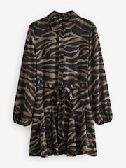 Black/Brown Zebra Print Mini Belted Shirt Dress - Image 6 of 7