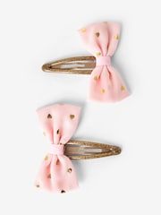 JoJo Maman Bébé Pink 2-Pack Foil Print Bow Clips - Image 1 of 3