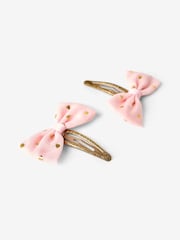 JoJo Maman Bébé Pink 2-Pack Foil Print Bow Clips - Image 2 of 3