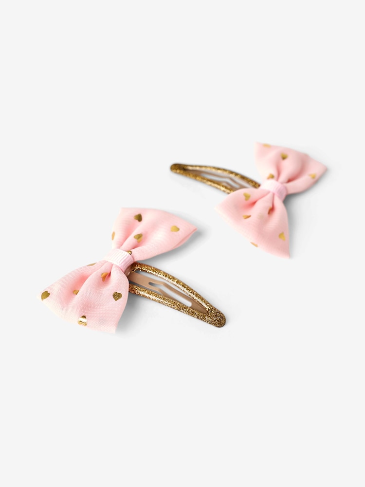 JoJo Maman Bébé Pink 2-Pack Foil Print Bow Clips - Image 2 of 3