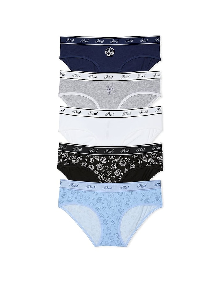 PINK Black/Grey/White/Blue/Navy Blue Hipster 5 Pack Knickers - Image 1 of 3