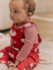 Red Santa Baby 100% Cotton Christmas Jersey Dungarees And Bodysuit Set (0mths-2yrs) - Image 1 of 12