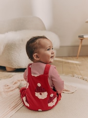 Red Santa Baby 100% Cotton Christmas Jersey Dungarees And Bodysuit Set (0mths-2yrs) - Image 3 of 12