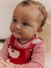 Red Santa Baby 100% Cotton Christmas Jersey Dungarees And Bodysuit Set (0mths-2yrs) - Image 4 of 12