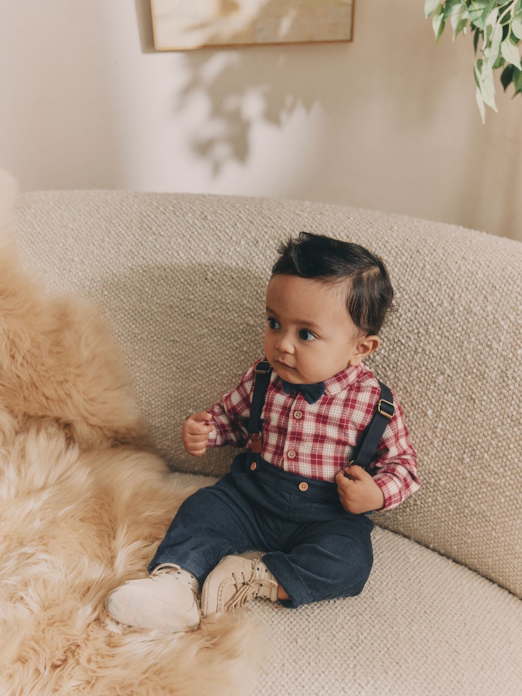 Red Check Baby 100% Cotton Shirt Trousers and Braces Set 4 Piece (0mths-2yrs) - Image 2 of 14 Red Check Baby 100% Cotton Shirt Trousers and Braces Set 4 Piece (0mths-2yrs) - Image 2 of 14