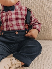 Red Check Baby 100% Cotton Shirt Trousers and Braces Set 4 Piece (0mths-2yrs) - Image 3 of 14