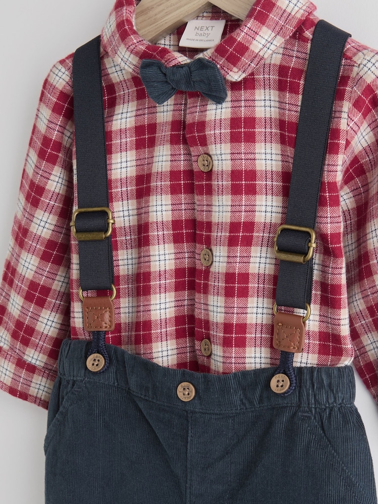Buy Red Check Baby 100% Cotton Shirt Trousers and Braces Set