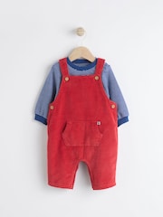 Red Baby Waffle Corduroy Dungaree and Bodysuit Set (0mths-2yrs) - Image 1 of 7