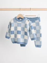 Blue Checkerboard Baby Knitted Jumper and Leggings Set (0mths-2yrs) - Image 1 of 12