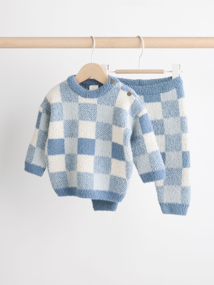 Blue Checkerboard Baby Knitted Jumper and Leggings Set (0mths-2yrs) - Image 1 of 12