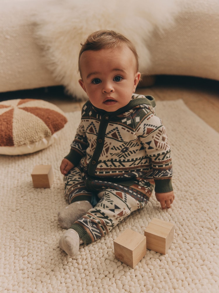 Khaki Green Baby Knitted Hood 100% Cotton Romper (0mths-2yrs) - Image 1 of 13