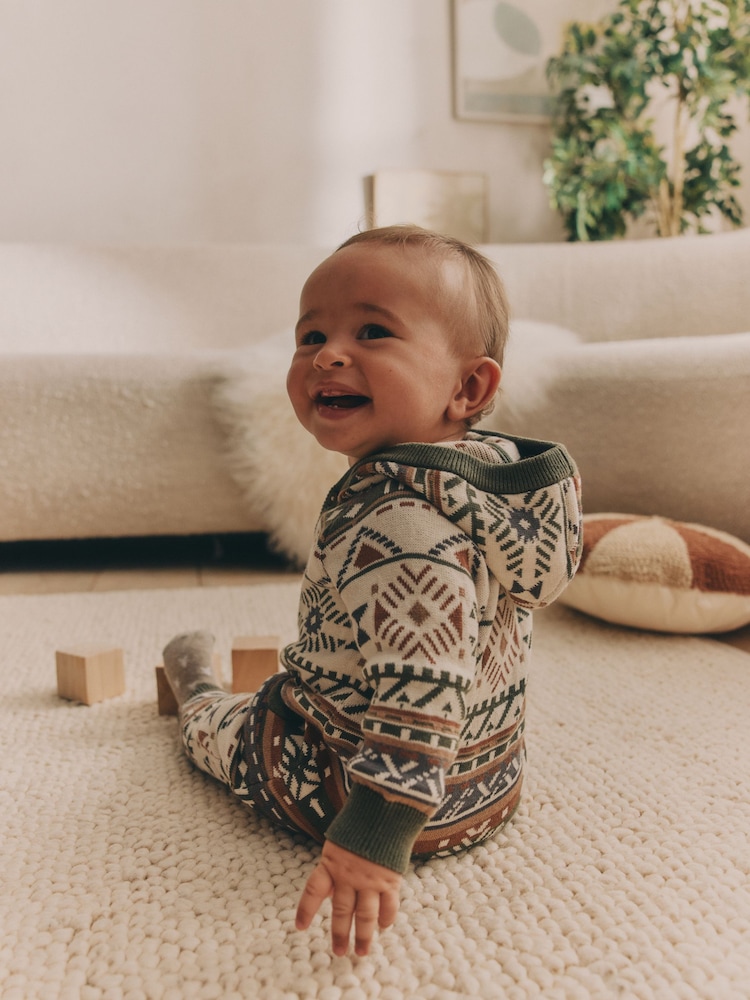 Khaki Green Baby Knitted Hood 100% Cotton Romper (0mths-2yrs) - Image 2 of 13
