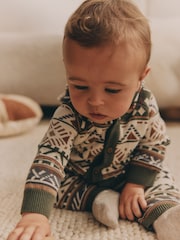 Khaki Green Baby Knitted Hood 100% Cotton Romper (0mths-2yrs) - Image 4 of 13