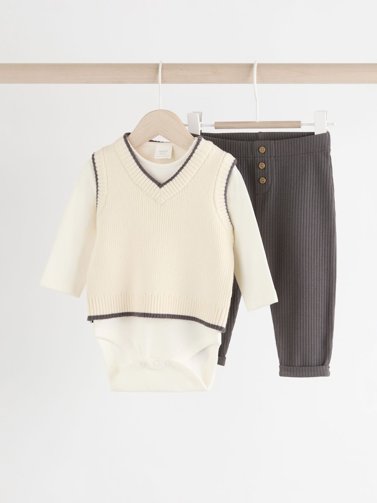 Neutral/Mono - Zestaw 3 częściowy z dzianinową kamizelką i legginsami (0 mies. – 2 lata) - Image 4 of 14