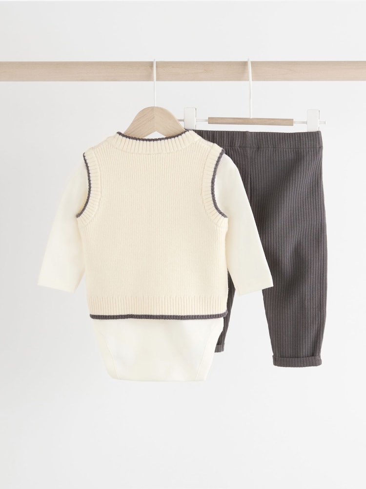 Neutral/Mono - Zestaw 3 częściowy z dzianinową kamizelką i legginsami (0 mies. – 2 lata) - Image 5 of 14