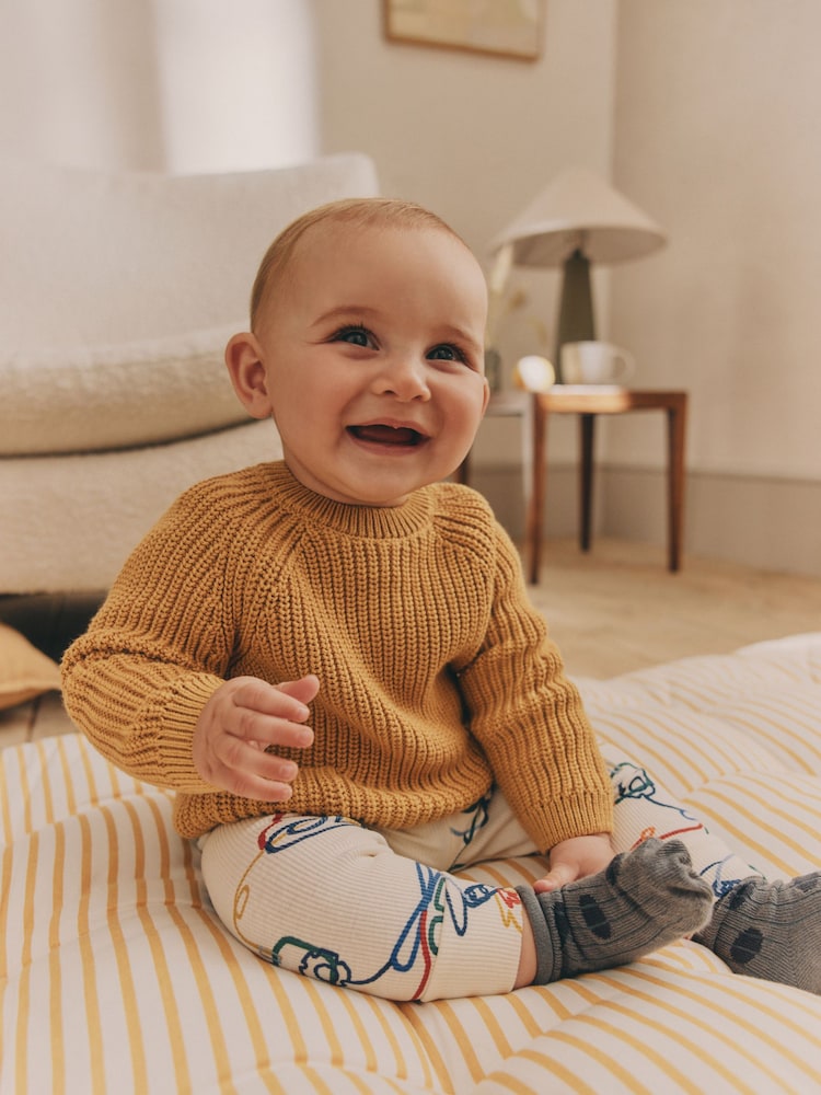 Ochre Yellow Transport Baby Knitted Top and Leggings Set (0mths-2yrs) - Image 1 of 15