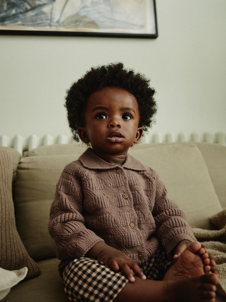 Brown Check Baby 100% Cotton Knitted Jumper and Trousers 3 Piece Set (0mths-2yrs) - Image 2 of 18