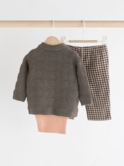 Brown Check Baby 100% Cotton Knitted Jumper and Trousers 3 Piece Set (0mths-2yrs) - Image 6 of 18