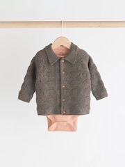 Brown Check Baby 100% Cotton Knitted Jumper and Trousers 3 Piece Set (0mths-2yrs) - Image 7 of 18
