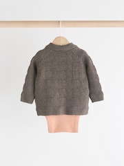 Brown Check Baby 100% Cotton Knitted Jumper and Trousers 3 Piece Set (0mths-2yrs) - Image 8 of 18