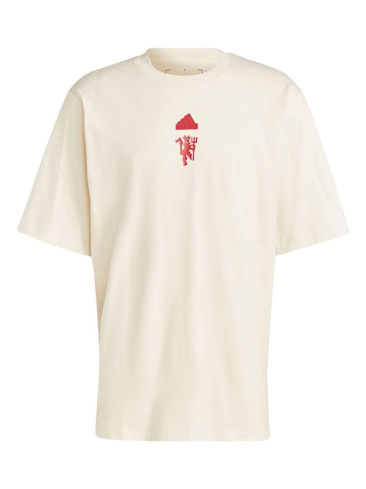 adidas White 100% Cotton Manchester United Lifestyler Heavy T-Shirt - Image 4 of 4 adidas White 100% Cotton Manchester United Lifestyler Heavy T-Shirt - Image 4 of 4