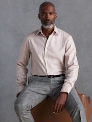 Neutral Brown Regular Fit Signature Royal Oxford Long Sleeve Single Cuff 100% Cotton Shirt - Image 2 of 7