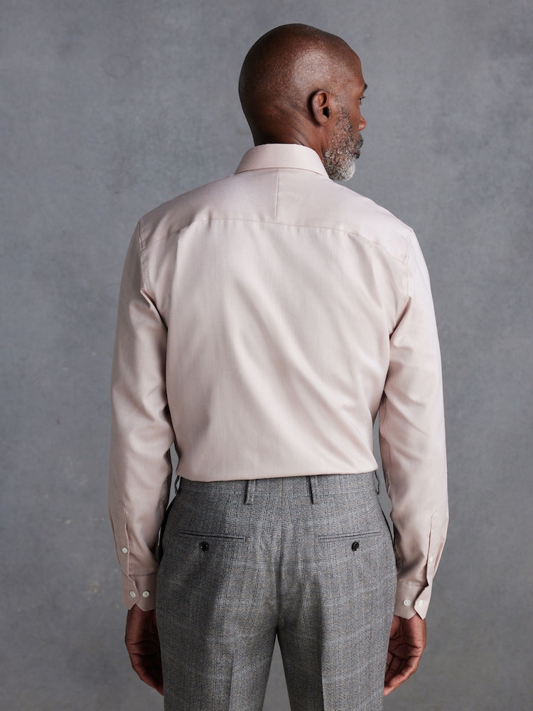 Neutral Brown Regular Fit Signature Royal Oxford Long Sleeve Single Cuff 100% Cotton Shirt - Image 3 of 7