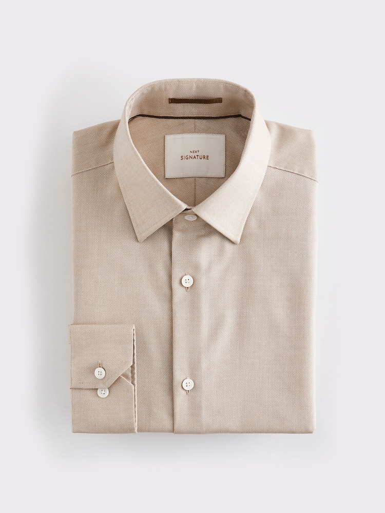 Neutral Brown Regular Fit Signature Royal Oxford Long Sleeve Single Cuff 100% Cotton Shirt - Image 5 of 7