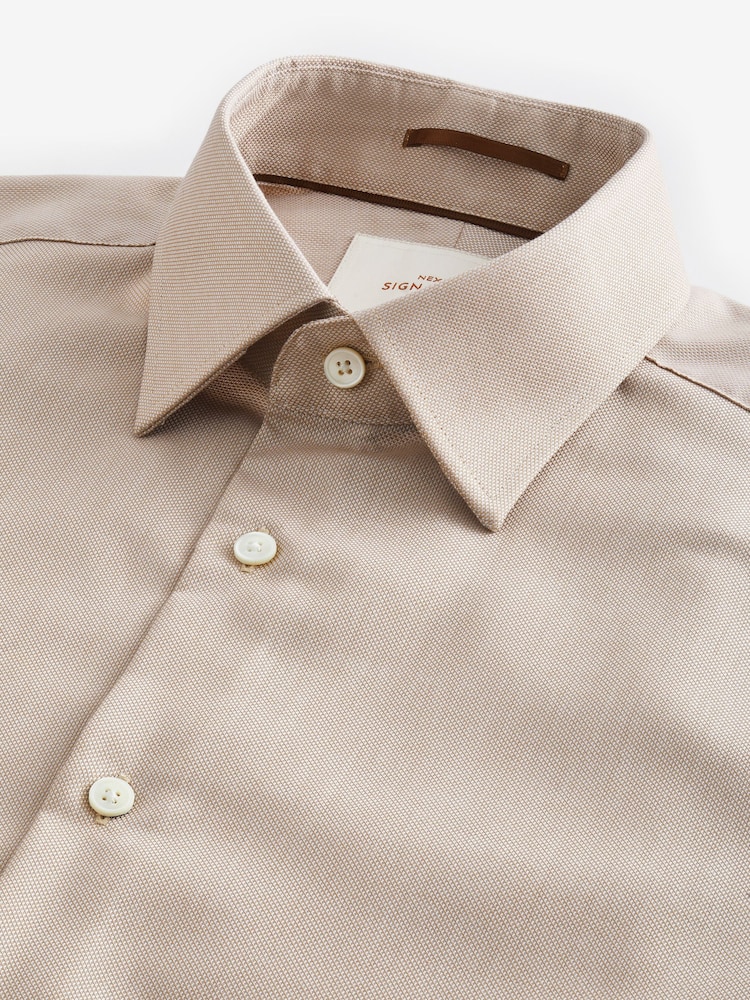 Neutral Brown Regular Fit Signature Royal Oxford Long Sleeve Single Cuff 100% Cotton Shirt - Image 6 of 7