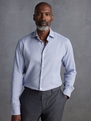 Blue Signature Textured 100% Cotton Slim Fit Single Cuff Shirt - Image 1 of 7