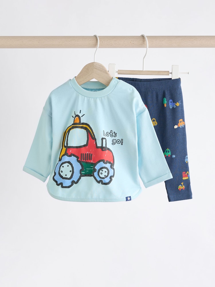 Blue Tractor Baby Top And Leggings Set - Image 1 of 12