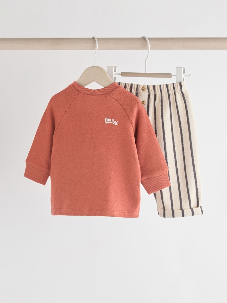 Rust Brown Stripe Baby Top And Leggings Set - Image 1 of 13