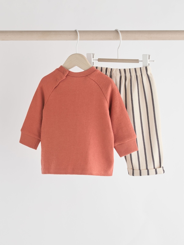 Rust Brown Stripe Baby Top And Leggings Set - Image 2 of 13