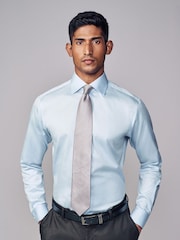 Light Blue Slim Fit Signature Long Sleeve 100% Cotton Shirt With Cutaway Collar - Image 1 of 9