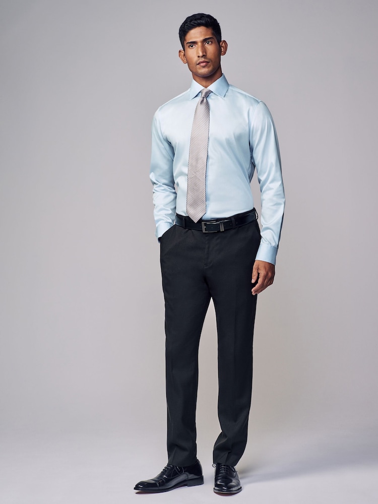 Light Blue Slim Fit Signature Long Sleeve 100% Cotton Shirt With Cutaway Collar - Image 2 of 9