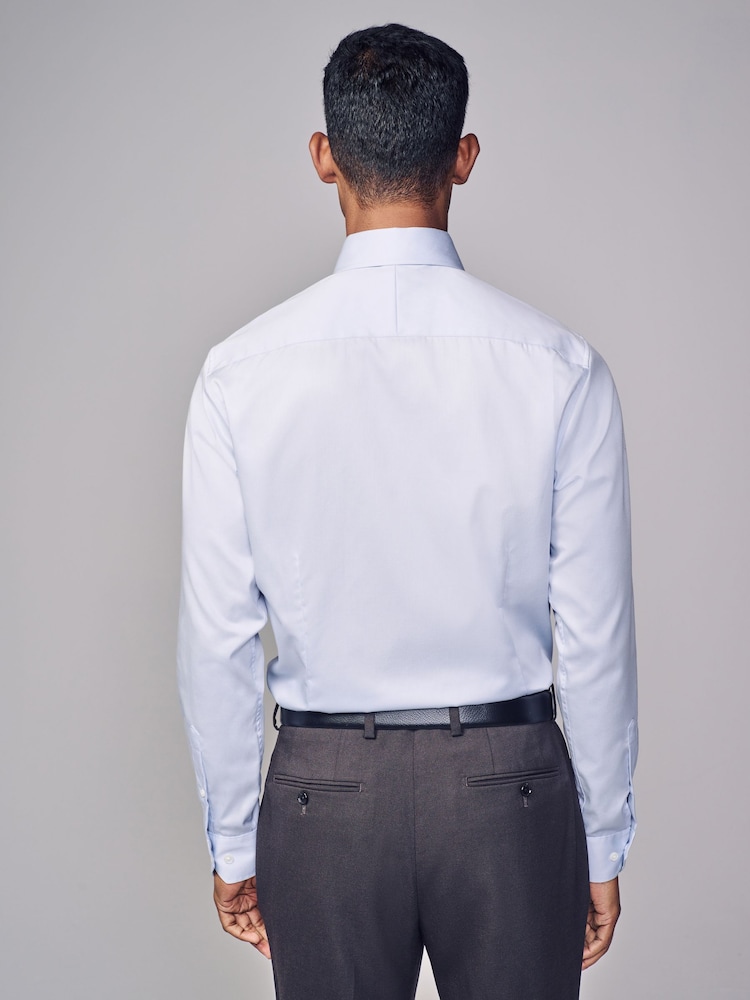 Light Blue Slim Fit Signature Long Sleeve 100% Cotton Shirt With Cutaway Collar - Image 3 of 9