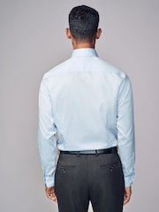 Light Blue Slim Fit Signature Long Sleeve 100% Cotton Shirt With Cutaway Collar - Image 4 of 9