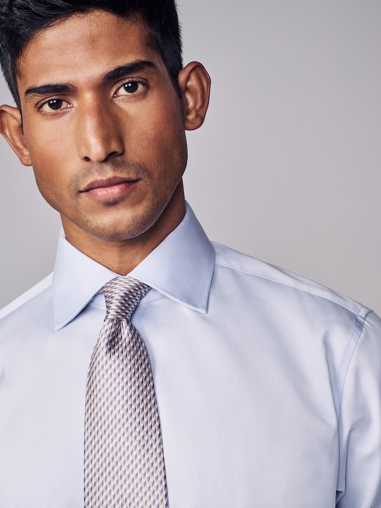 Light Blue Slim Fit Signature Long Sleeve 100% Cotton Shirt With Cutaway Collar - Image 4 of 9